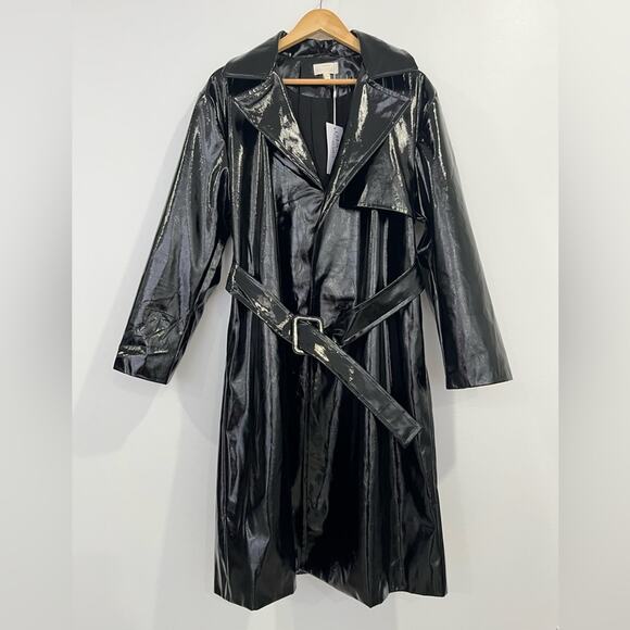 NEW Torn by Ronny Kobo Regina Patent Leather Trench Coat Size Medium - Picture 2 of 13
